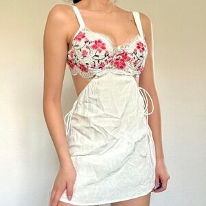 White Embroidered Floral Mini Dress